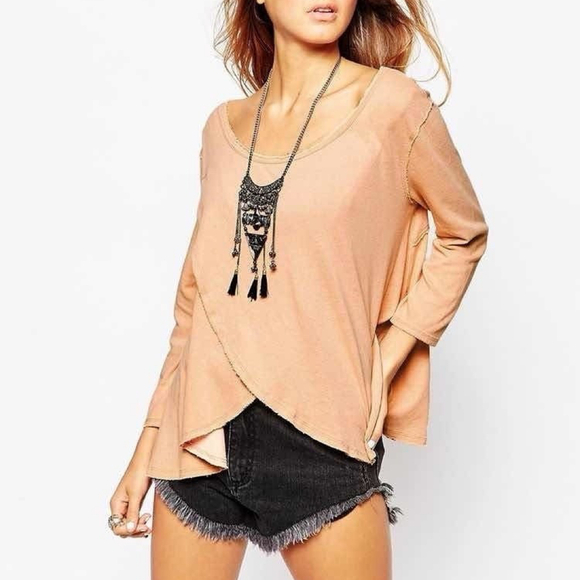 Free People We The Free Cotton Knit Bonsai Tee Raw Hem Large Natural Fiber - Picture 2 of 8